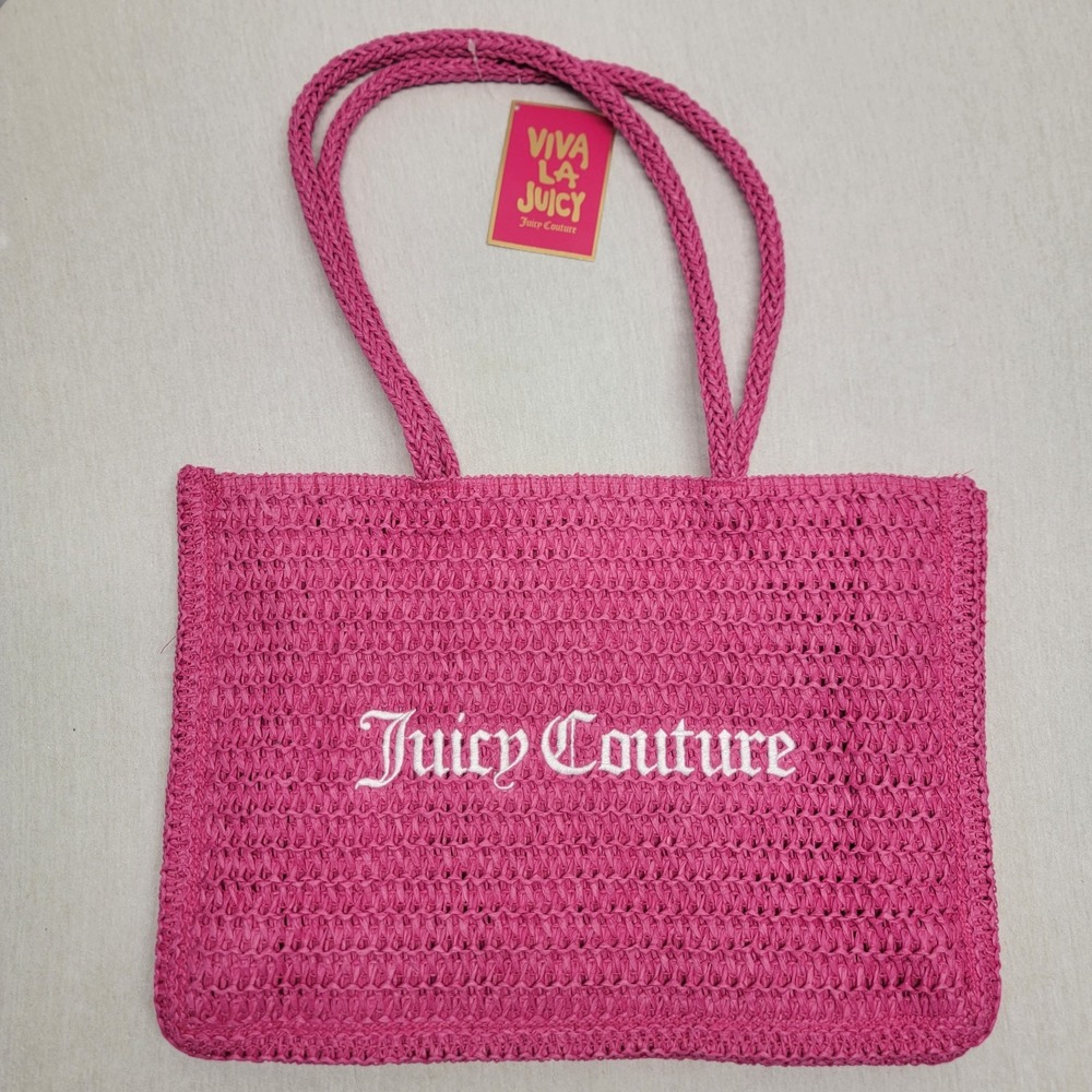 Y2K STYLE Juicy Couture Viva La Juicy Hot Pink Woven Paper Straw Tote Bag NEW